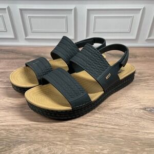Reef Water Vista Sandals Womens 8 Black Tan Platform Backstrap